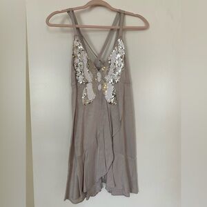 FREE PEOPLE Sequin Butterfly Silver Tunic SIZE 2